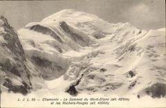 VINTAGE POSTCARD Chamonix the Summit of Mont Blanc and Rocks Red