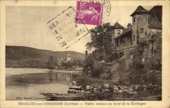 VINTAGE POSTCARD Beaulieu on the Dordogne Old House at the edge of the Dordogne