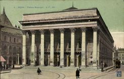 VINTAGE POSTCARD Dijon Municipal Theater Tram