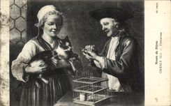 VINTAGE POSTCARD Museum of Dijon Gresly G Temptation Cat