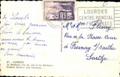 CPA Lourdes La Basilique vue de cote et les Pyrenees 