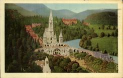 CPA Lourdes La Basilique et le Monument interallie vue du Chateau Fort