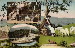 CPA Lourdes Souvenir Moutons Bernadette