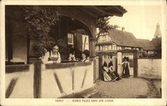 VINTAGE POSTCARD Hoerdt Young girls In a Loggia Folklore