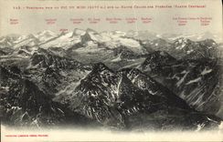 VINTAGE POSTCARD Panorama taken of the Peak of the South on the high chain of the Pyrenees
