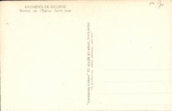 VINTAGE POSTCARD Bagneres de Bigorre Ruins of L Church Jean Saint