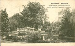 VINTAGE POSTCARD Mulhouse Salvator Public garden and Eglise St Genevieve Children