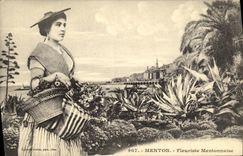 CPA Menton Fleuriste Mentonnaise Femme Folklore