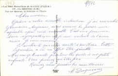 CPA Les Sites Merveilleux de la Cote d Azur Of Menton Vue prise de Garavan la frontiere et l ltalie