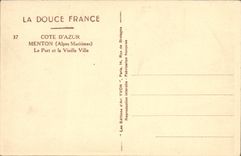 VINTAGE POSTCARD Dimension D Azure Menton the Port and it Sailing Bateay Old city