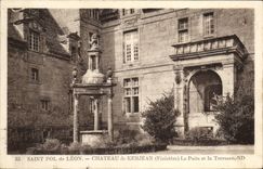 VINTAGE POSTCARD Holy pol  Leon Castle of Kerjean the well and the terrace