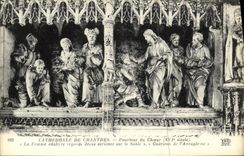CPA Cathedrale de Chartres Pourtour du Choeur XVl e siecle La femme adultere regarde Jesus ecrivant sur le sable Aveugle