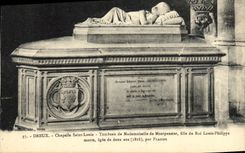 Tumba de St  Louis de la camara acorazada de Dreux de la POSTAL de la VENDIMIA de la muchacha de Srta  de Montpensier de rey Louis Felipe