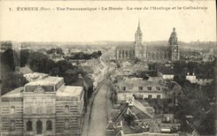 Opinion panoramica de Evreux de la POSTAL de la VENDIMIA la vista del museo de L reloj y la catedral
