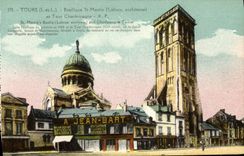 VINTAGE POSTCARD Tours Basilica St Martin and Tour Charlemagne Jean Bart