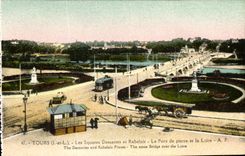 VINTAGE POSTCARD Tours Squers Descartes and Rabelais the stone Bridge and the Loire
