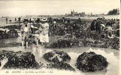 Pesca de Dieppe de la POSTAL de la VENDIMIA con los cangrejos