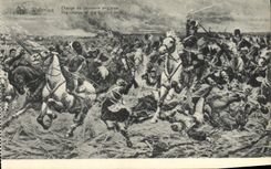 VINTAGE POSTCARD Waterloo Charges with English cavalry Militaria