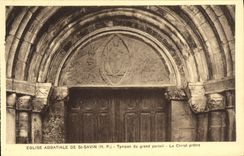 VINTAGE POSTCARD St Savin L Abbey church Tympanum of the Large Gate Christ priest