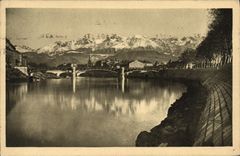 CPA Grenoble Pont de la porte de France Le quai et les Alpes