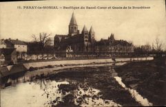 VINTAGE POSTCARD Paray Monial Basilica of the Sacring Heart and quays of the bourbince