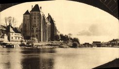 VINTAGE POSTCARD Solesmes L Saint Pierre Abbey Seen under the bridge