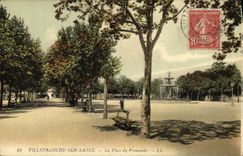 VINTAGE POSTCARD Villefranche On the Saone the Place of the Promenade
