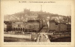 VINTAGE POSTCARD Lyon the Academy Quay of Bondy