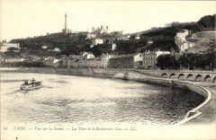 VINTAGE POSTCARD Lyon Seen on the Saone the Tower and the Gay Restaurant