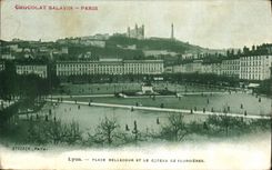 VINTAGE POSTCARD Lyon Places Bellecour and the Slope of Fourvieres