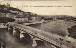 VINTAGE POSTCARD Lyon Bridges on the Saone the Slope of Fouviere and the Russet red Cross
