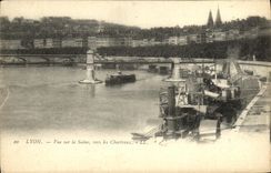 VINTAGE POSTCARD Lyon Seen on the Saone towards Charteaux Boats