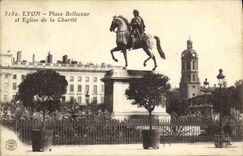 VINTAGE POSTCARD Lyon Places Bellecour and Eglise of Charity