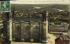 VINTAGE POSTCARD Lyon Notre Dame de Fourviere Seen from of L Elevator of the Tower of Fourviere
