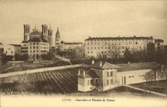 VINTAGE POSTCARD Lyon Fourviere and Pension of Ladies