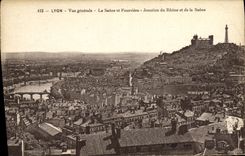 VINTAGE POSTCARD Lyon View the Saone and Fourviere Junction of the Rhone and the Saone