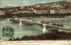 VINTAGE POSTCARD Lyon Bridge Morand Quay Clear St and Slope of the Russet red Cross