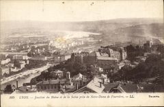 VINTAGE POSTCARD Lyon Junction of the Rhone and the Saone taken of Notre Dame de Fourviere