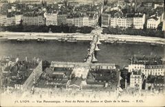 VINTAGE POSTCARD Lyon Panoramic View Bridge of the Law courts and Quays of the Saone
