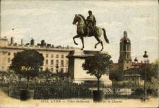 VINTAGE POSTCARD Lyon Places Bellecour Eglise of Charity