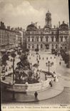 VINTAGE POSTCARD Lyon Places of Terraux Fontaine Bartholdi and L Town hall