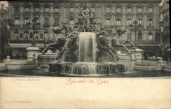 VINTAGE POSTCARD the Fountain Bartholdi Souvenir of Lyon