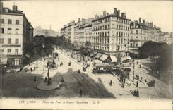 VINTAGE POSTCARD Lyon Places Bridge and Course Gambetta Tramway