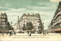 VINTAGE POSTCARD Lyon Places Republic and Street President Carnot