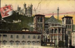 VINTAGE POSTCARD Lyon Fourviere and Cathedrale Holy Jean