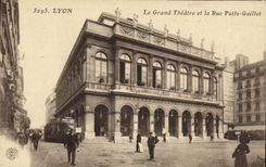VINTAGE POSTCARD Lyon the Large Theater and the Street Well Gaillot Tram