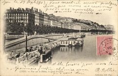 VINTAGE POSTCARD Lyon Seen on the Rhone the Quay Clear St barges