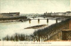 VINTAGE POSTCARD Lyon Prespective of the Bridges of the Rhone