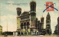 VINTAGE POSTCARD Lyon Basilica of NR D of Fourviere Seen D together