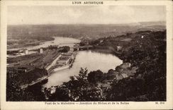 VINTAGE POSTCARD Artistic Lyon Bridge of Mulatiere Junction of the Rhone and the Saone